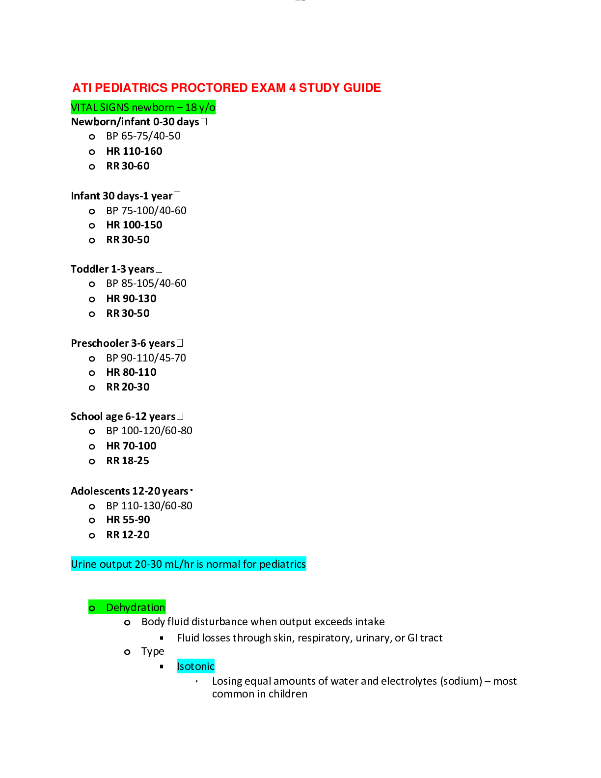 Preview of ATI PEDIATRICS PROCTORED EXAM 4 STUDY GUIDE 2020/2021