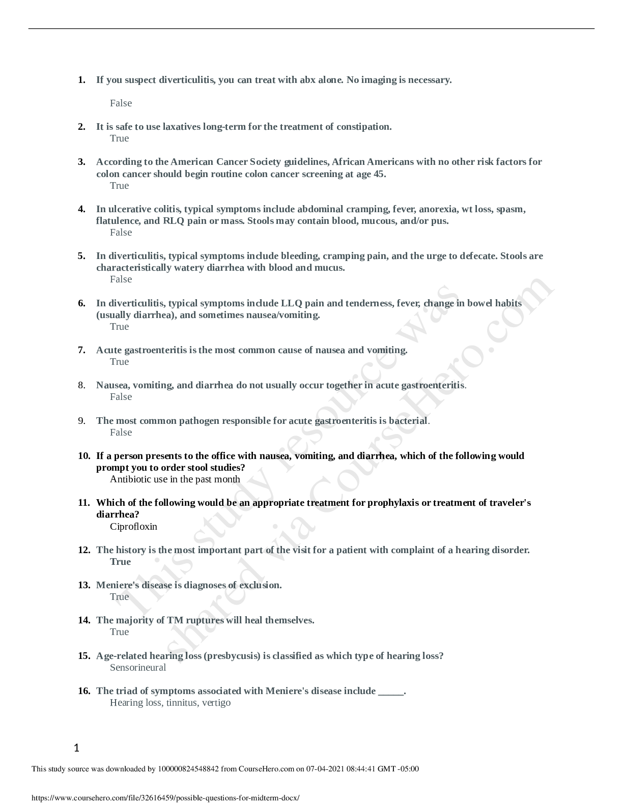 Preview image of possible questions for midterm document