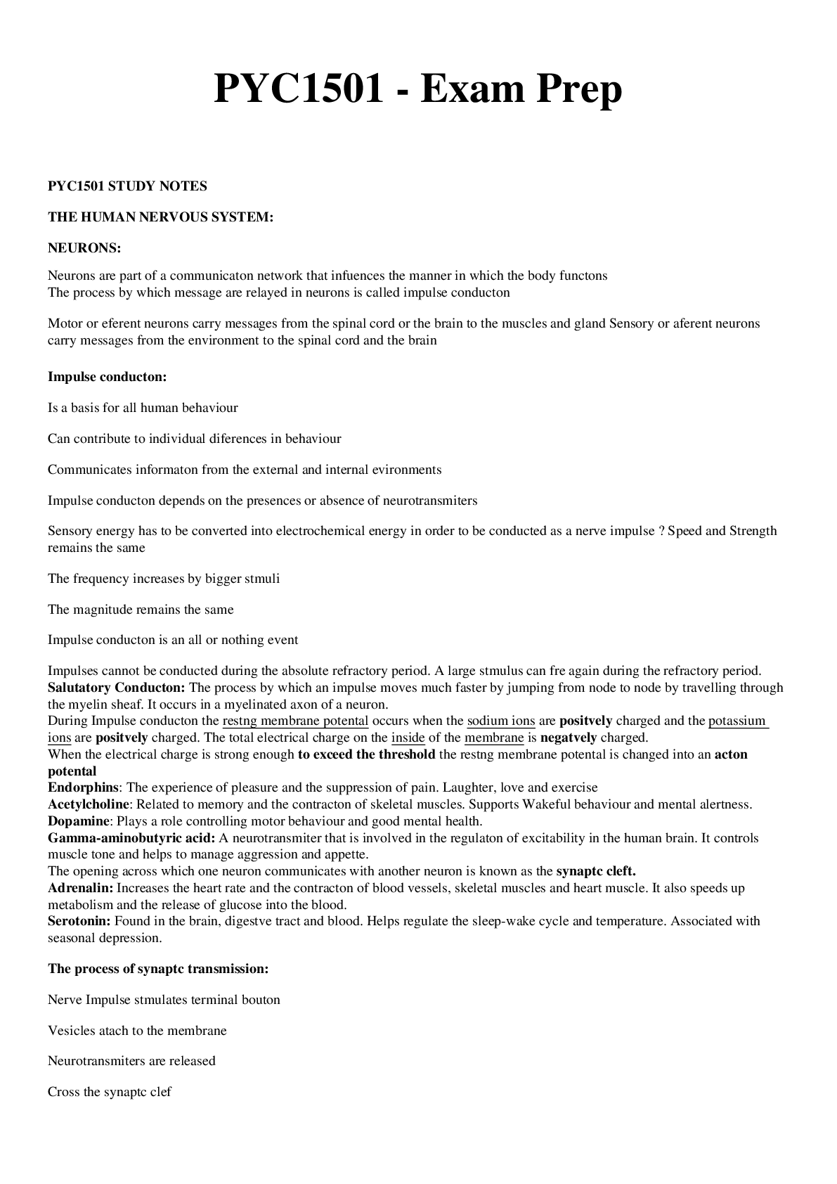 Preview image of PYC1501 - Exam Prep. Latest Update document