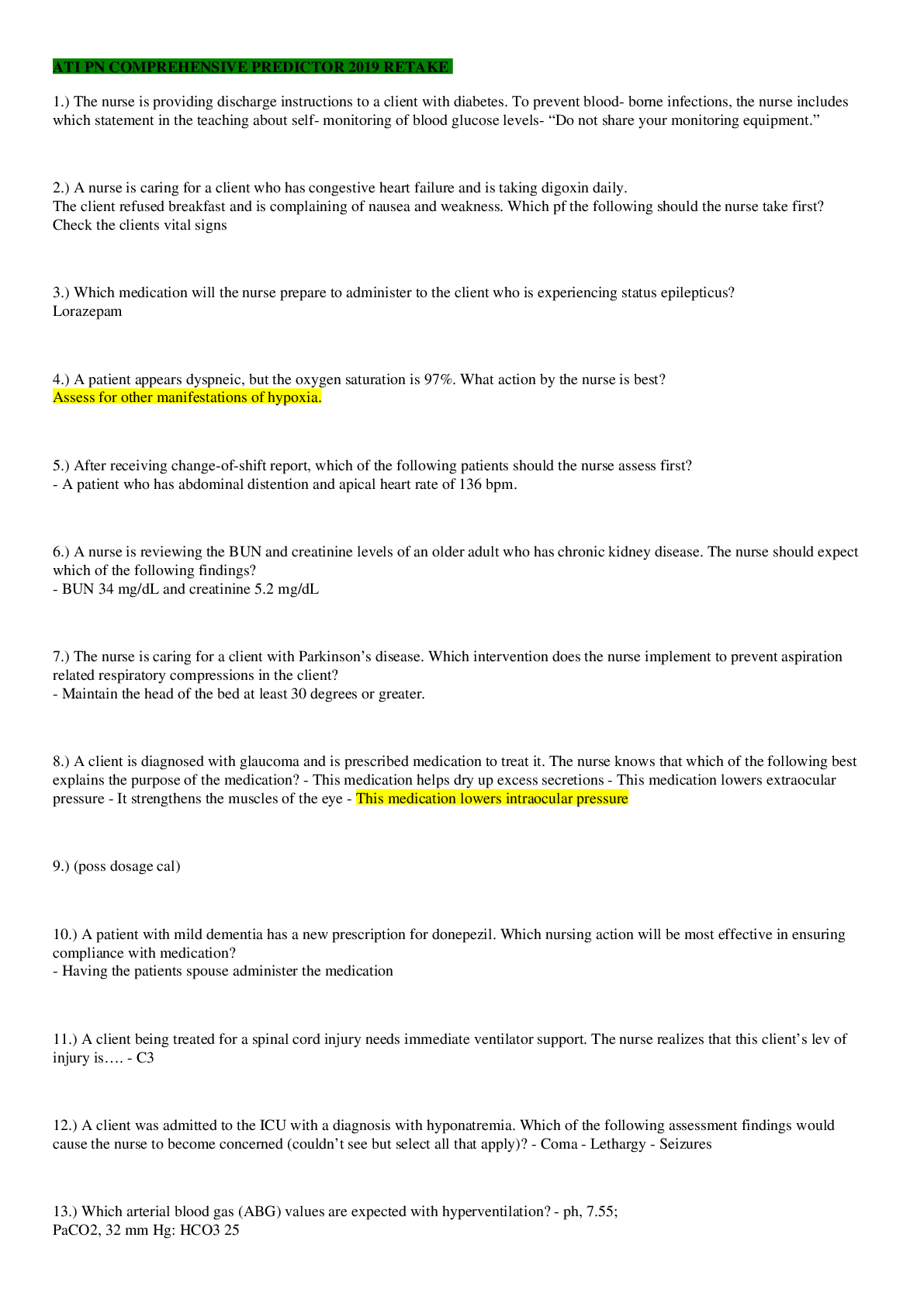 Preview image of ATI PN COMPREHENSIVE PREDICTOR 2019 RETAKE document