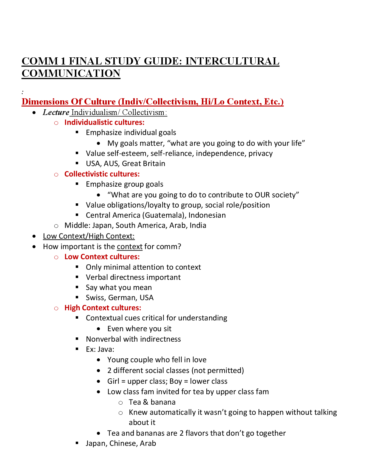 Recommended document preview for COMM 1 INTERCULTURAL COMMUNICATION  FINAL STUDY GUIDE