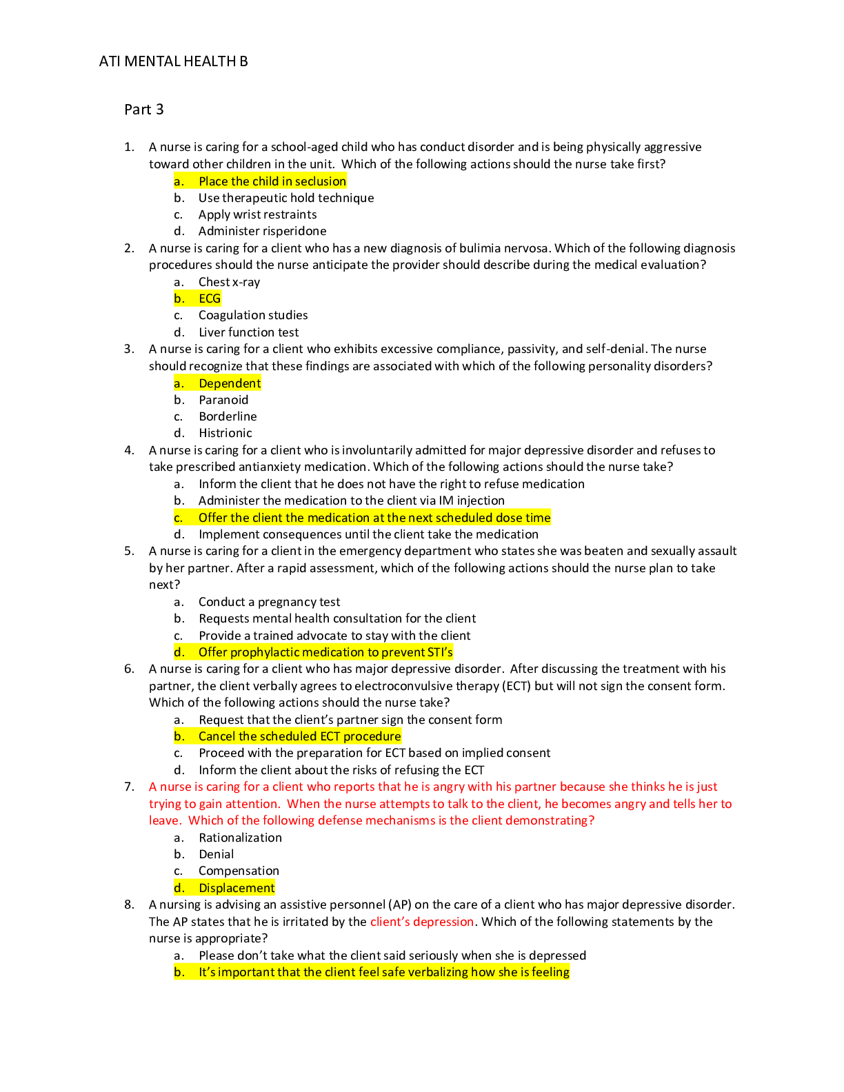 Preview of NURS 3047C RN Mental Health B