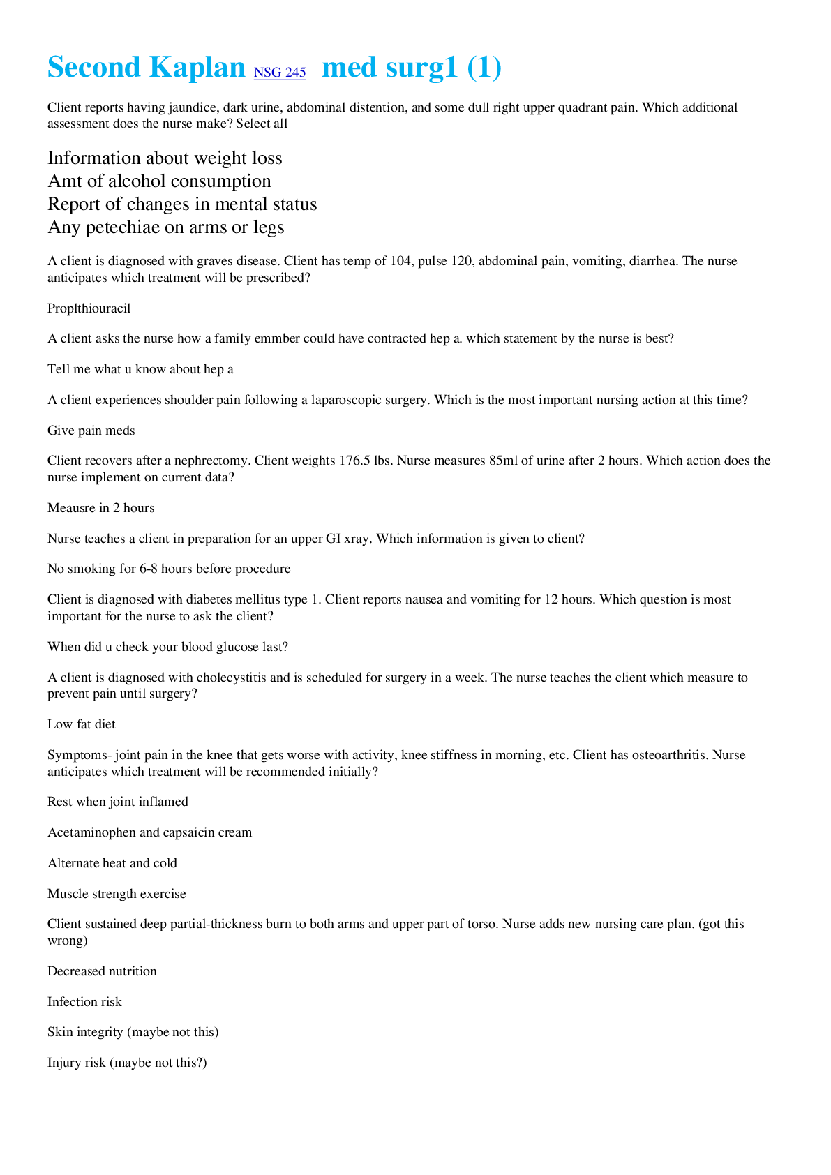 Preview image for Second Kaplan NSG 245  med surg1 (1),100% CORRECT