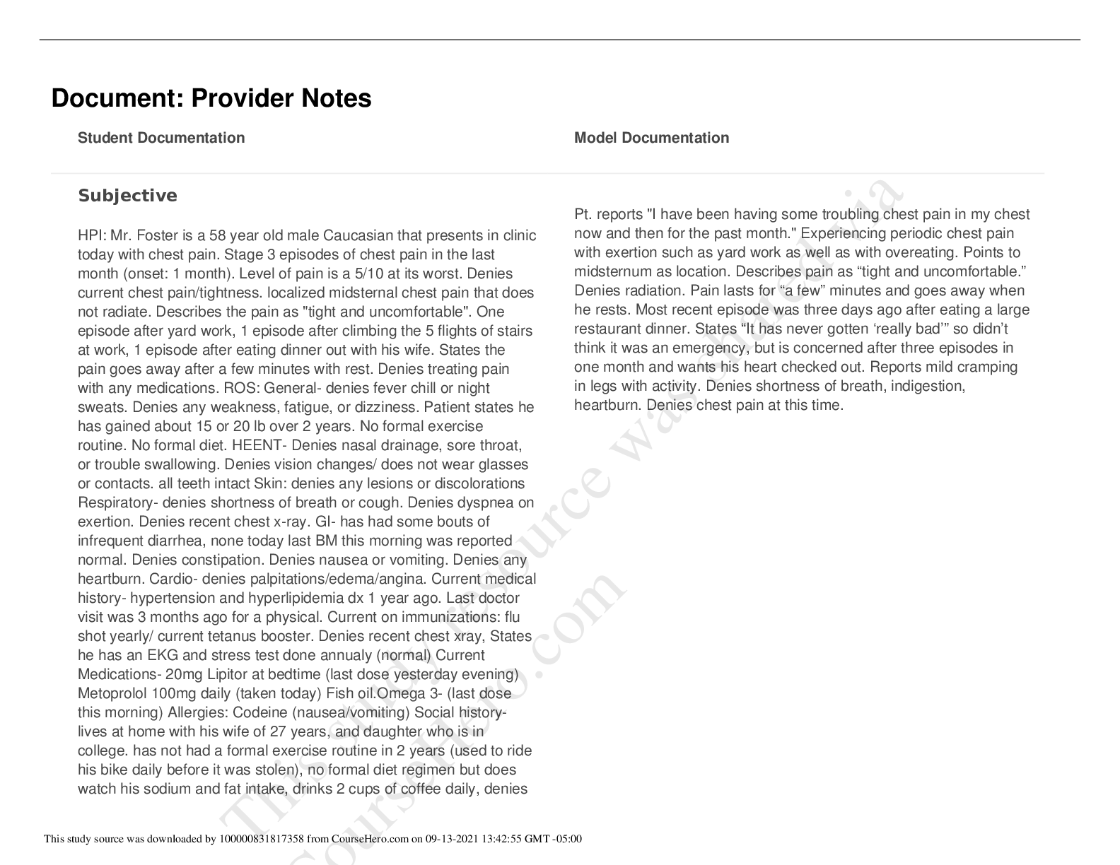 Preview image of Mr. Foster shadow health week 4 chest pain document