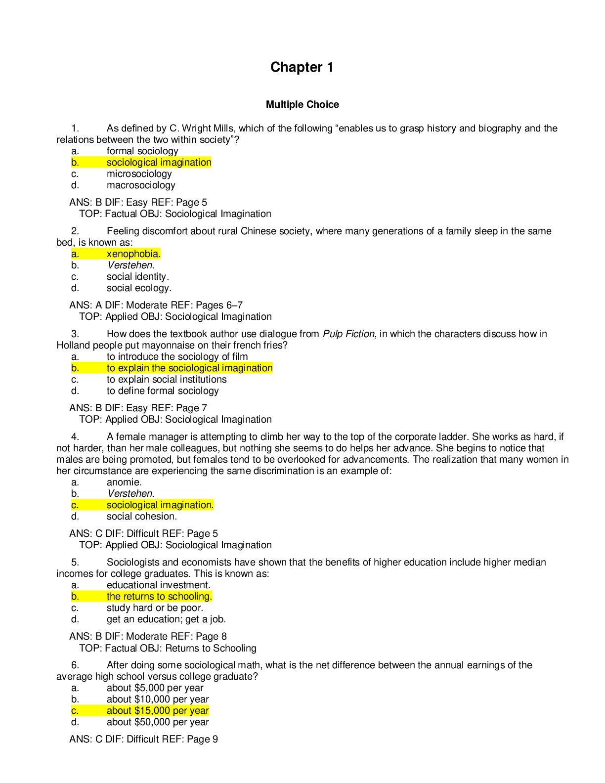 Preview image of sociology test bank 2020 document