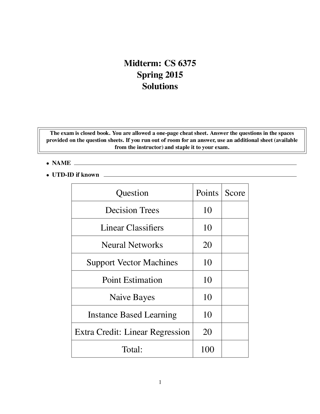 Preview image of CS 6375>Midterm: CS 6375 Spring 2021 Solutions document