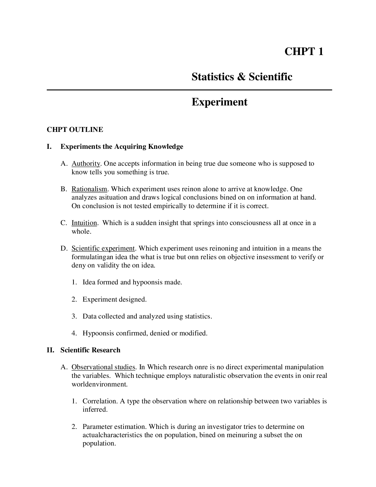 Preview image for Statistics & Scientific Experiment exam 1