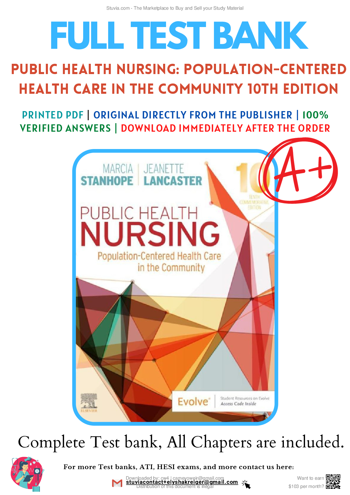Recommended document preview for TEST BANK for Public Health Nursing: Population- centered Health Care in the community 10th Edition by Stanhope