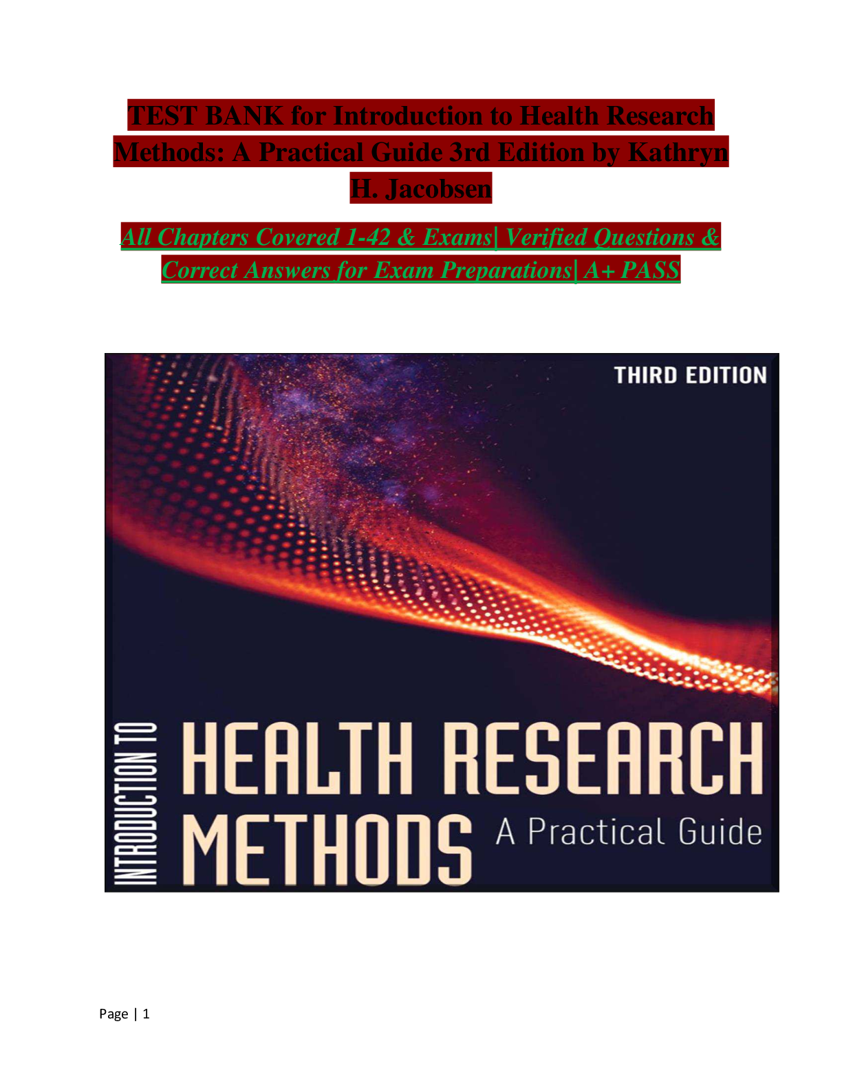 Preview of TEST BANK for Introduction to Health Research Methods: A Practical Guide 3rd Edition by Kathryn H. Jacobsen All Chapters  1-42