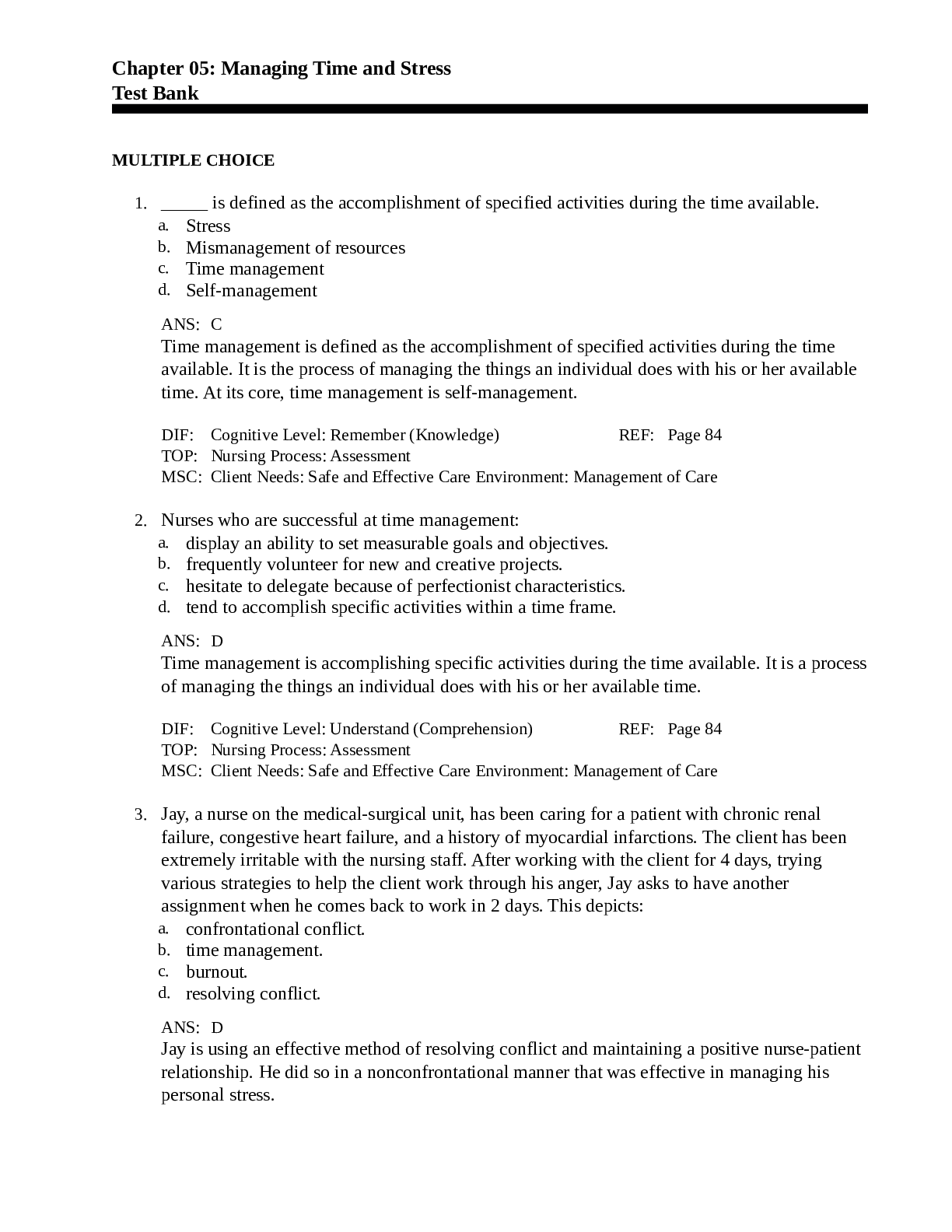 Preview image of Chapter 05: Managing Time and Stress Test Bank MULTIPLE CHOICE document