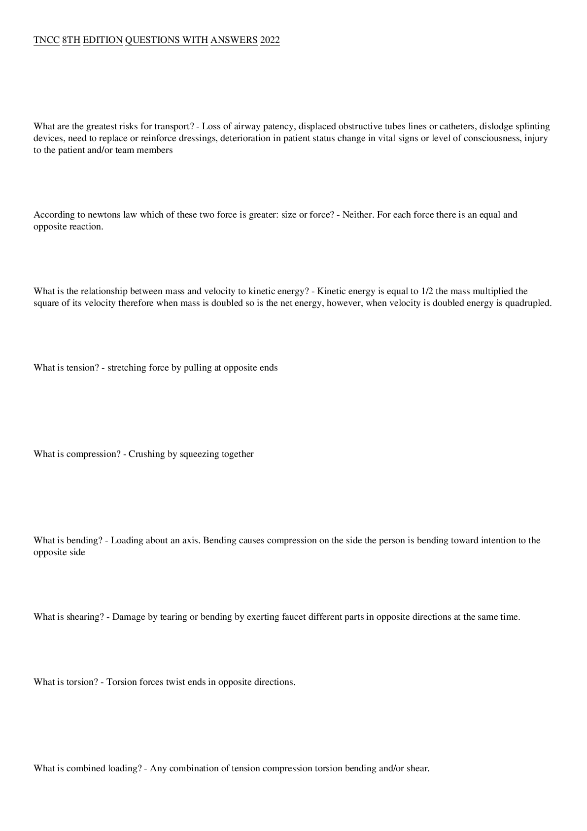 Preview image for TNCC 8TH EDITION QUESTIONS WITH ANSWERS 2022