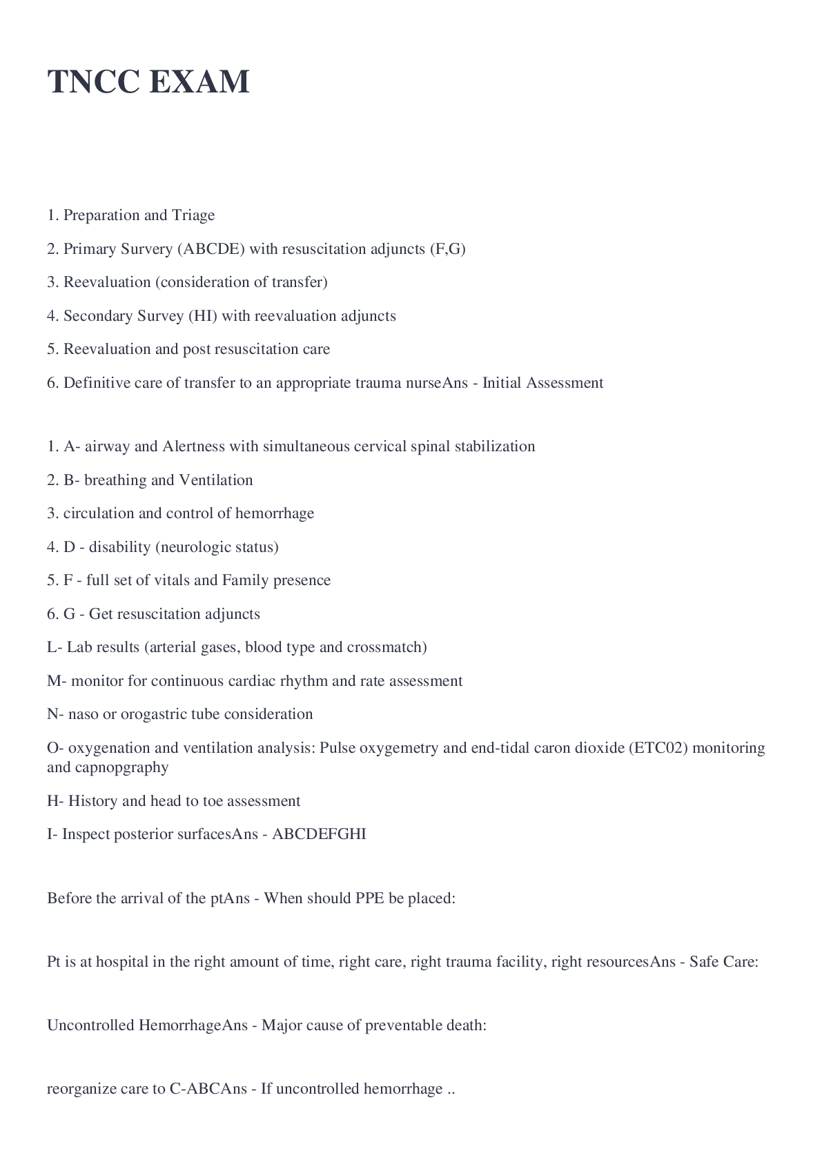 Preview image for TNCC EXAM(2022 Study guide)
