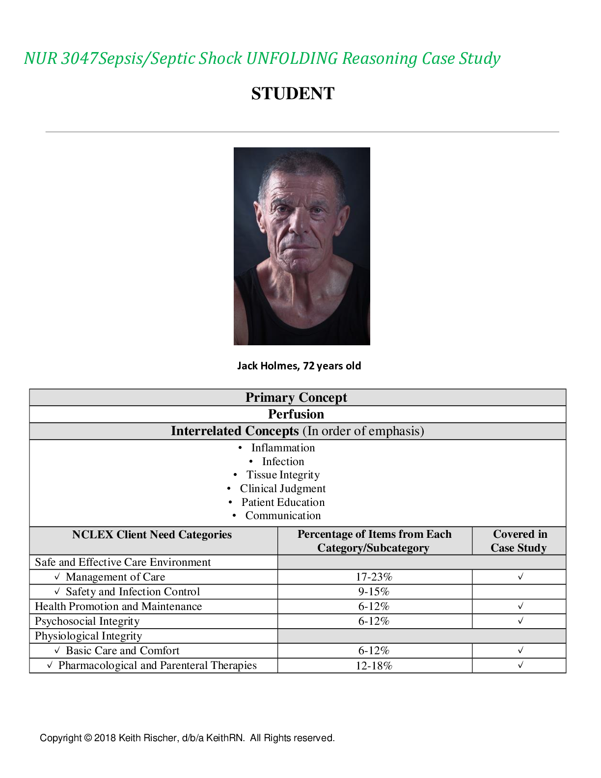 Preview image for NUR 3047 Sepsis/Septic Shock UNFOLDING Reasoning Case Study,100% CORRECT