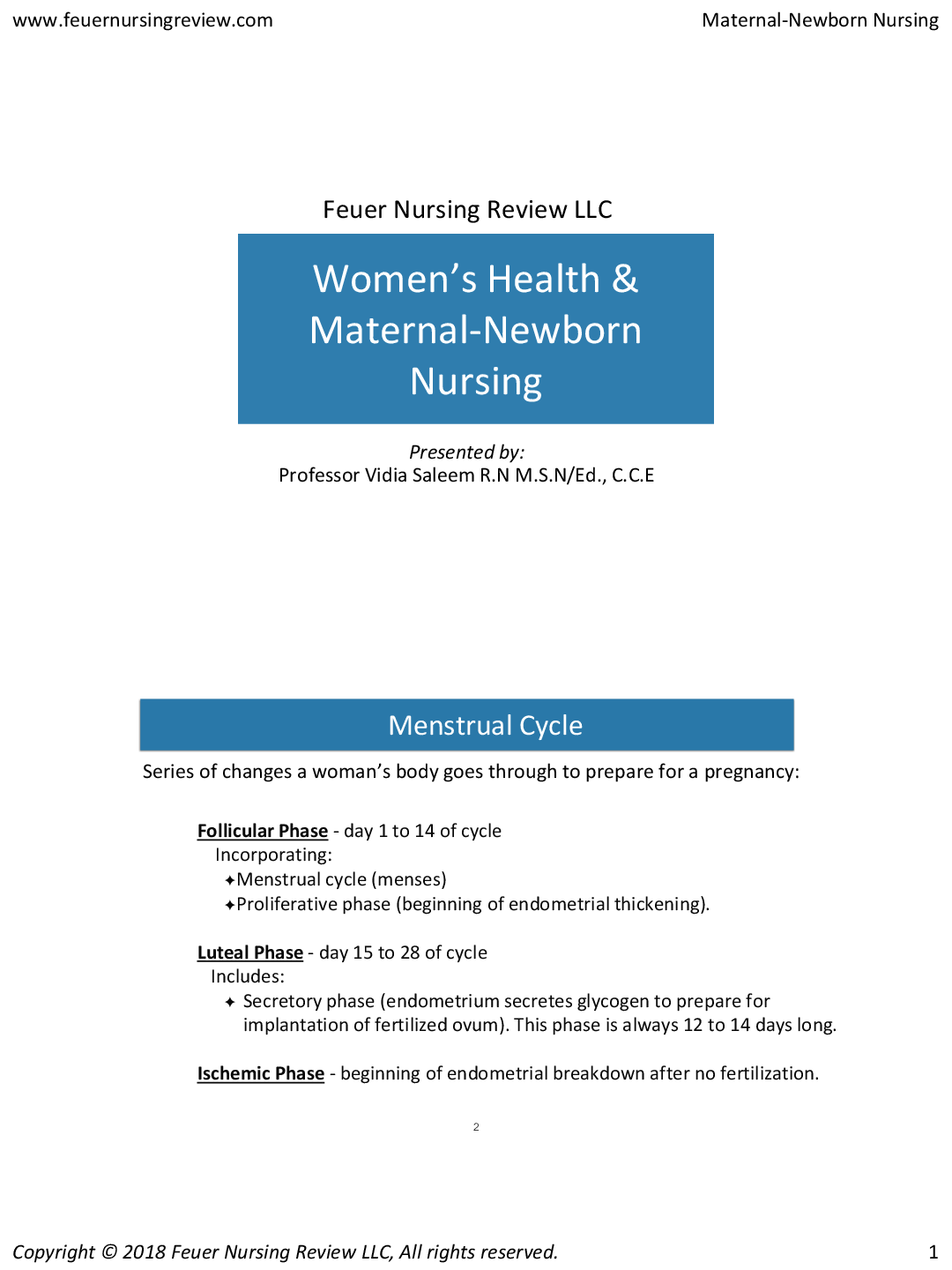Recommended document preview for Women’s Health & Maternal-Newborn Nursing Presented by Vidia Saleem