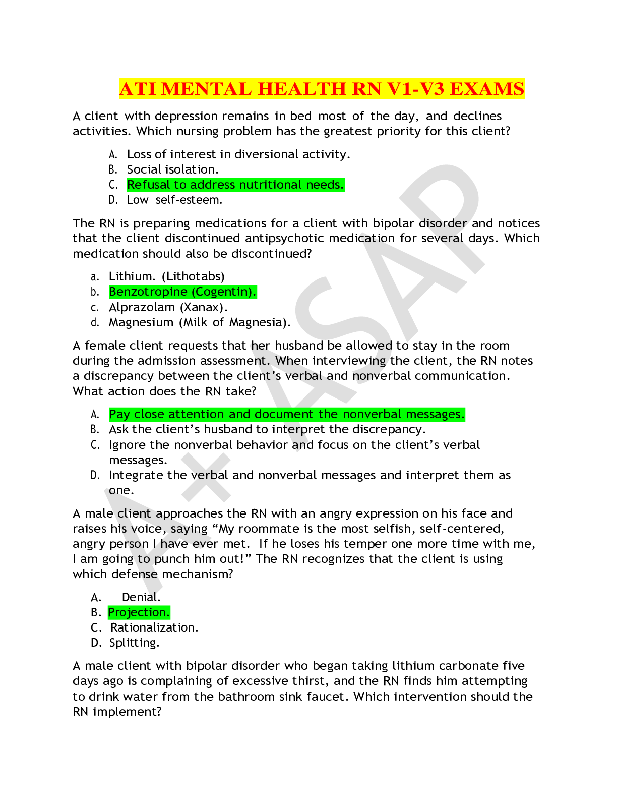 Preview image for ATI MENTAL HEALTH RN V1-V3 2024-2025 EXAMS