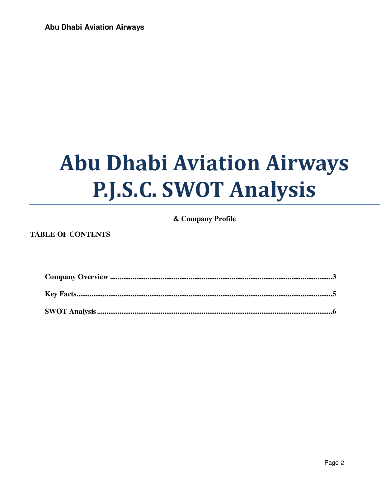 Preview image of Abu Dhabi Aviation Airways P.J.S.C. SWOT Analysis. With the Latest (2019) Company Profile document