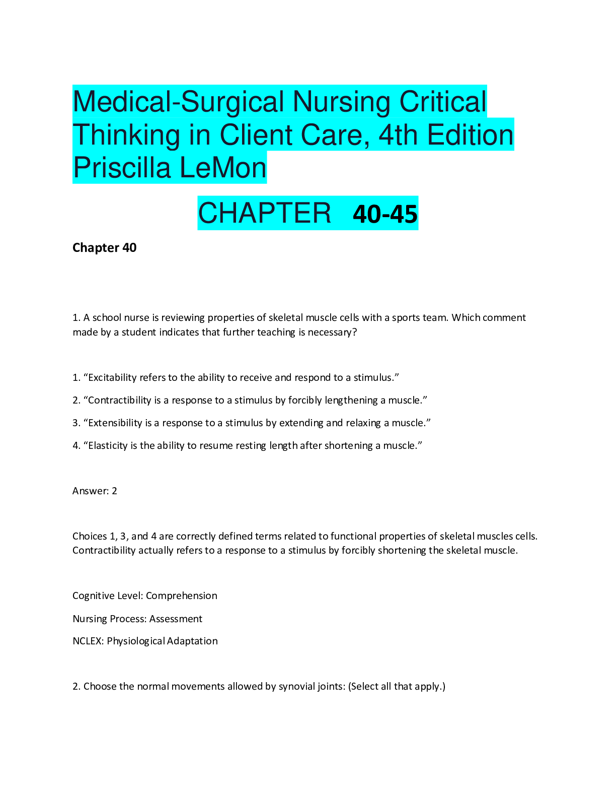 Preview of BIOLOGY 102Medical-Surgical Nursing Critical Thinking in Client Care, 4th Edition Priscill