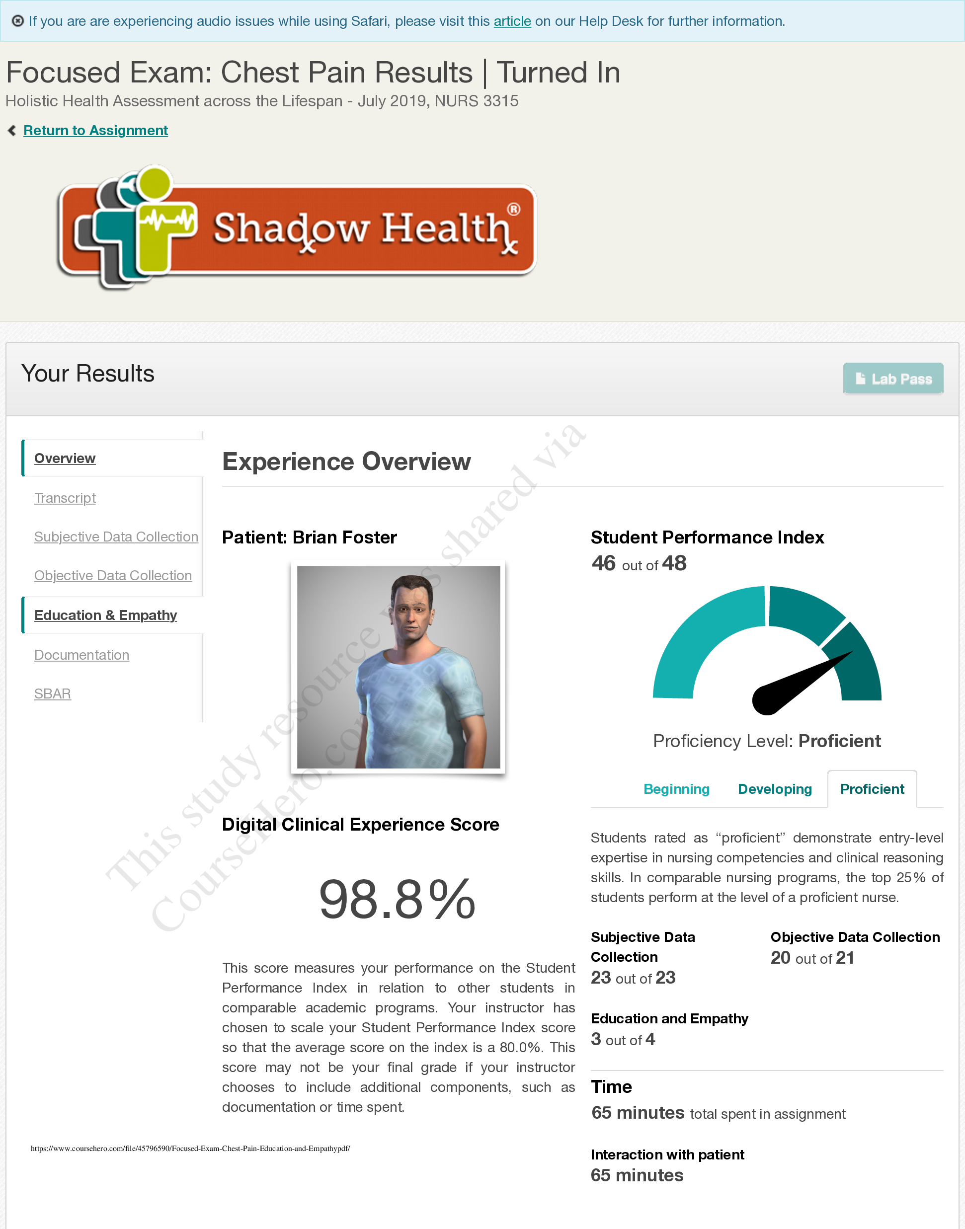 Recommended document preview for NUR 3310 Focused_Exam_Chest_Pain_Education_and_Empathy (2019/2020) A grade - University of Texas NUR 3310 Focused_Exam_Chest_Pain_Education_and_Empathy Brian Foster (2019/2020) A grade - University of Texas