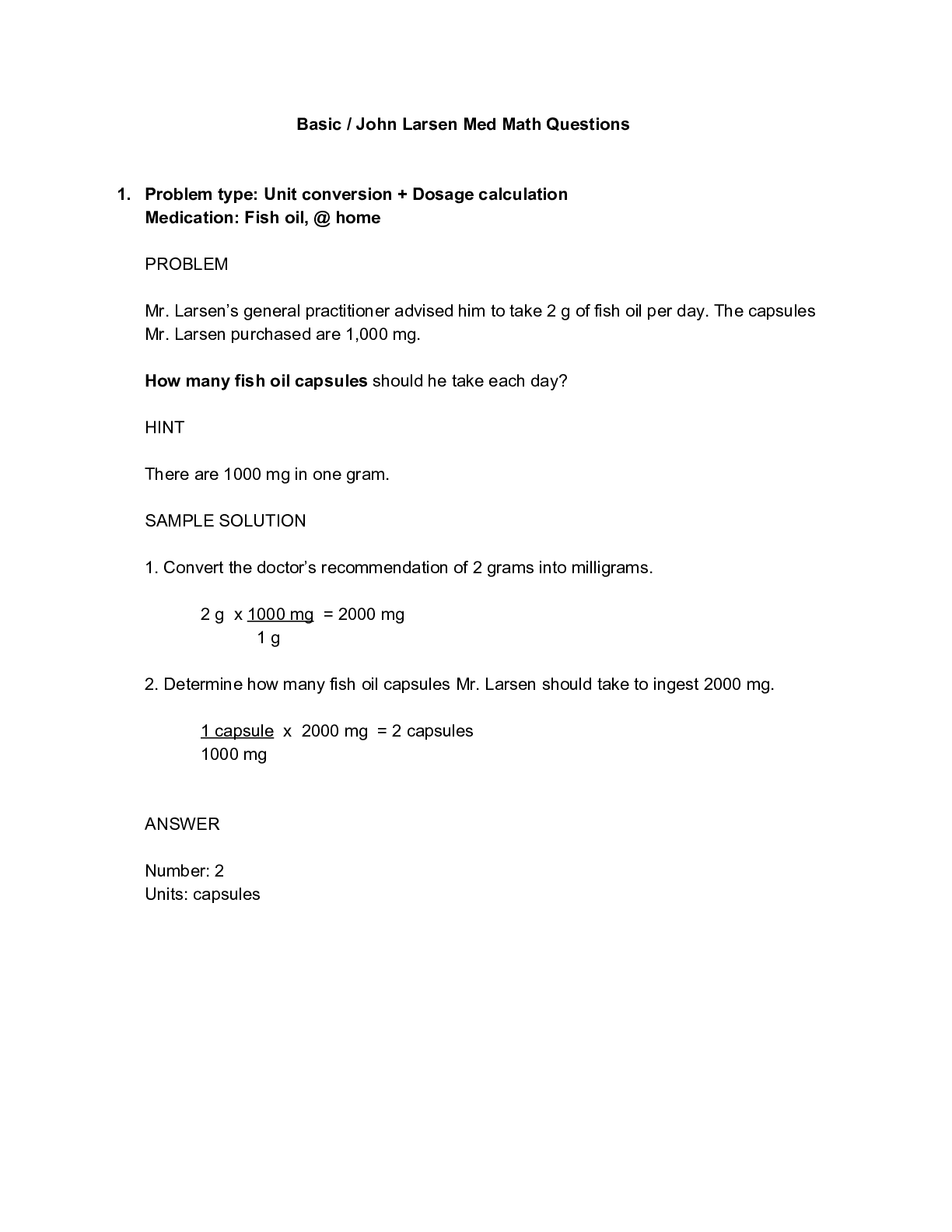 Preview image of Basic / John Larsen Med Math Questions, latest complete questions solution's, A+ guide. document
