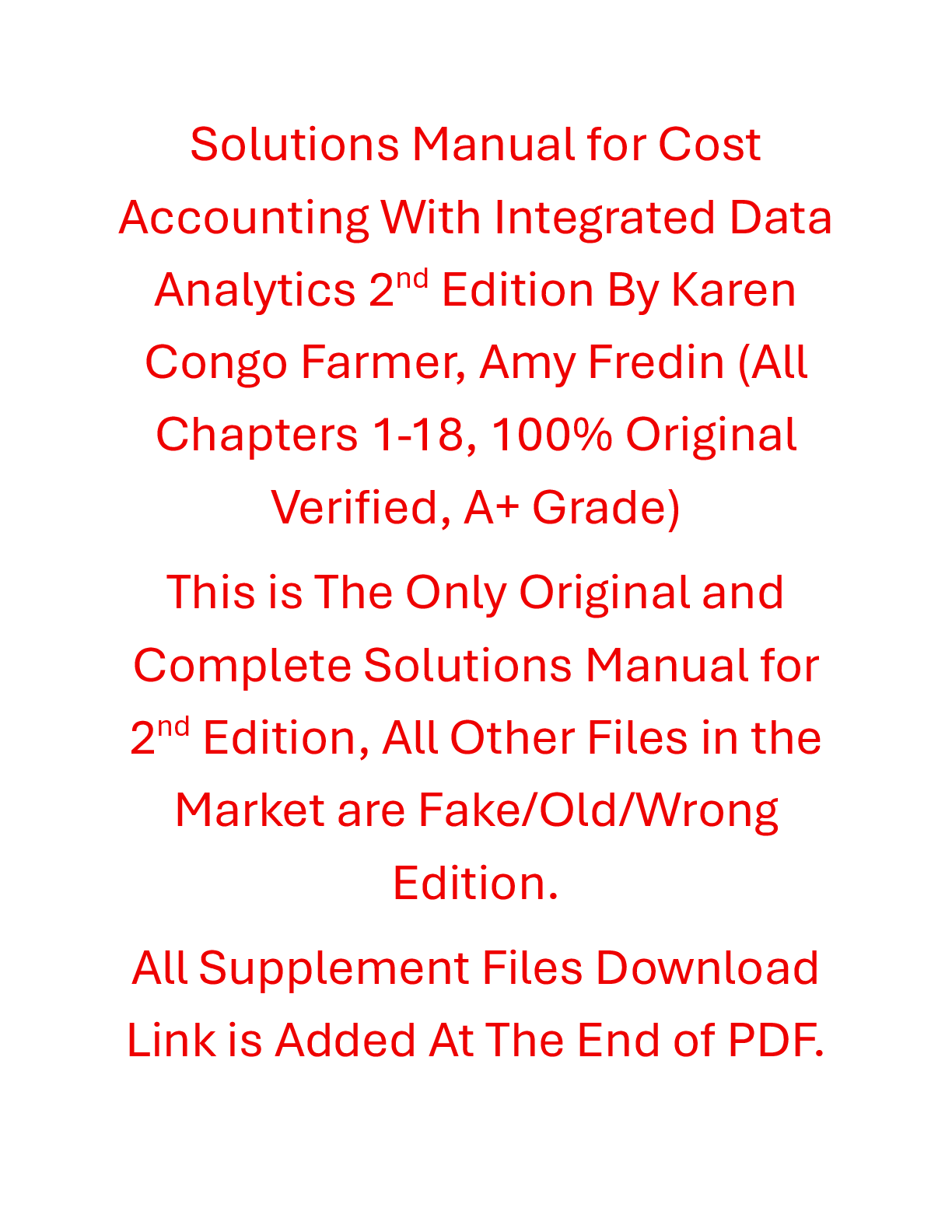 Recommended document preview for Solutions Manual Cost Accounting With Integrated Data Analytics 2nd Edition By Karen Congo Farmer, Amy Fredin