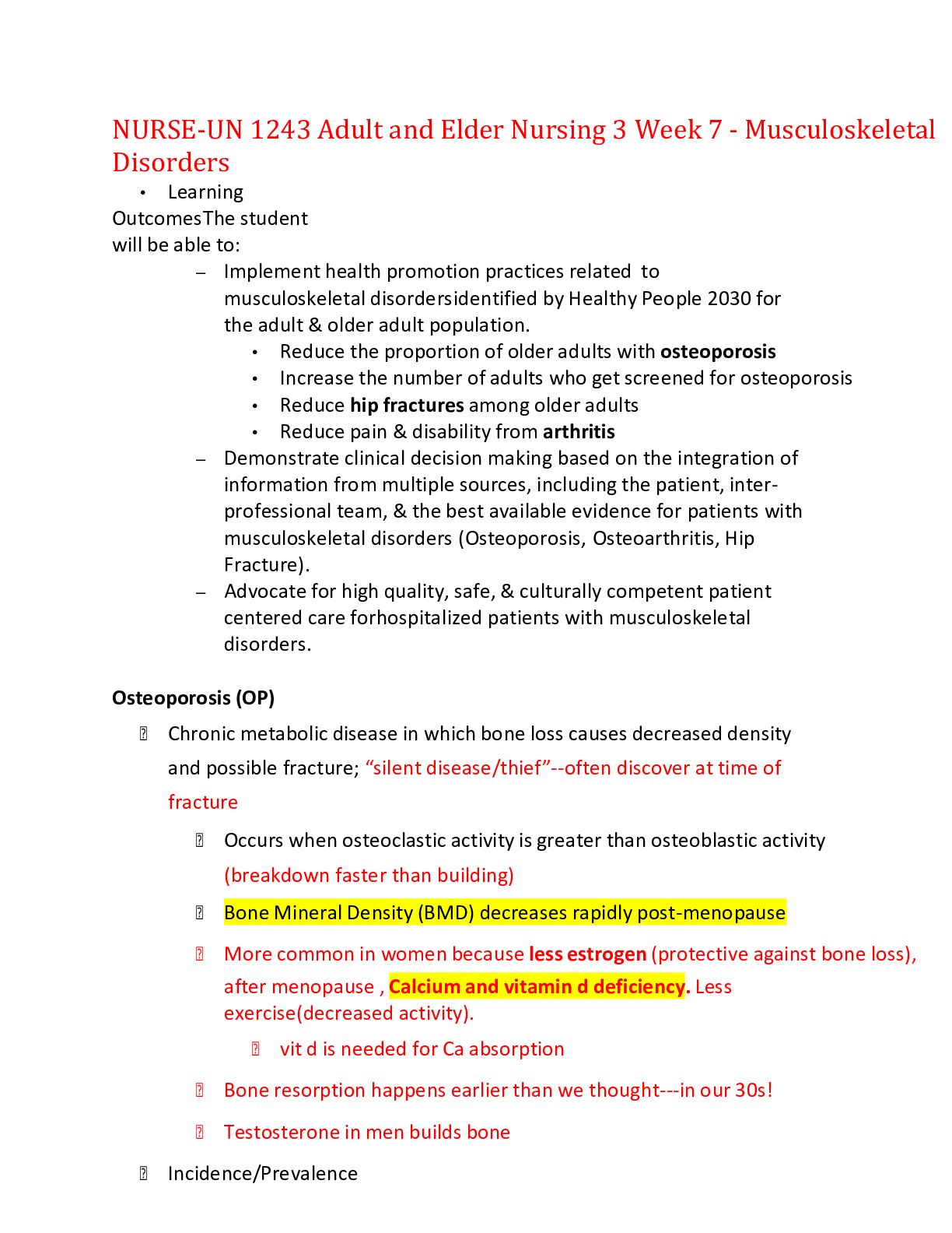 NURSE-UN 1243 Adult and Elder Nursing 3 Week 7 - Musculoskeletal Disorders,100% CORRECT