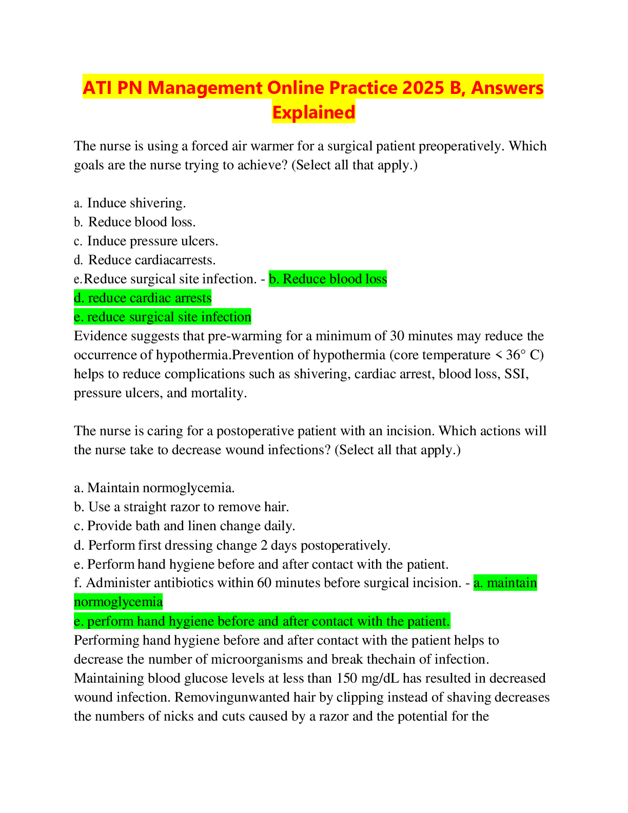 ATI PN Management Online Practice 2025 B, Answers Explained