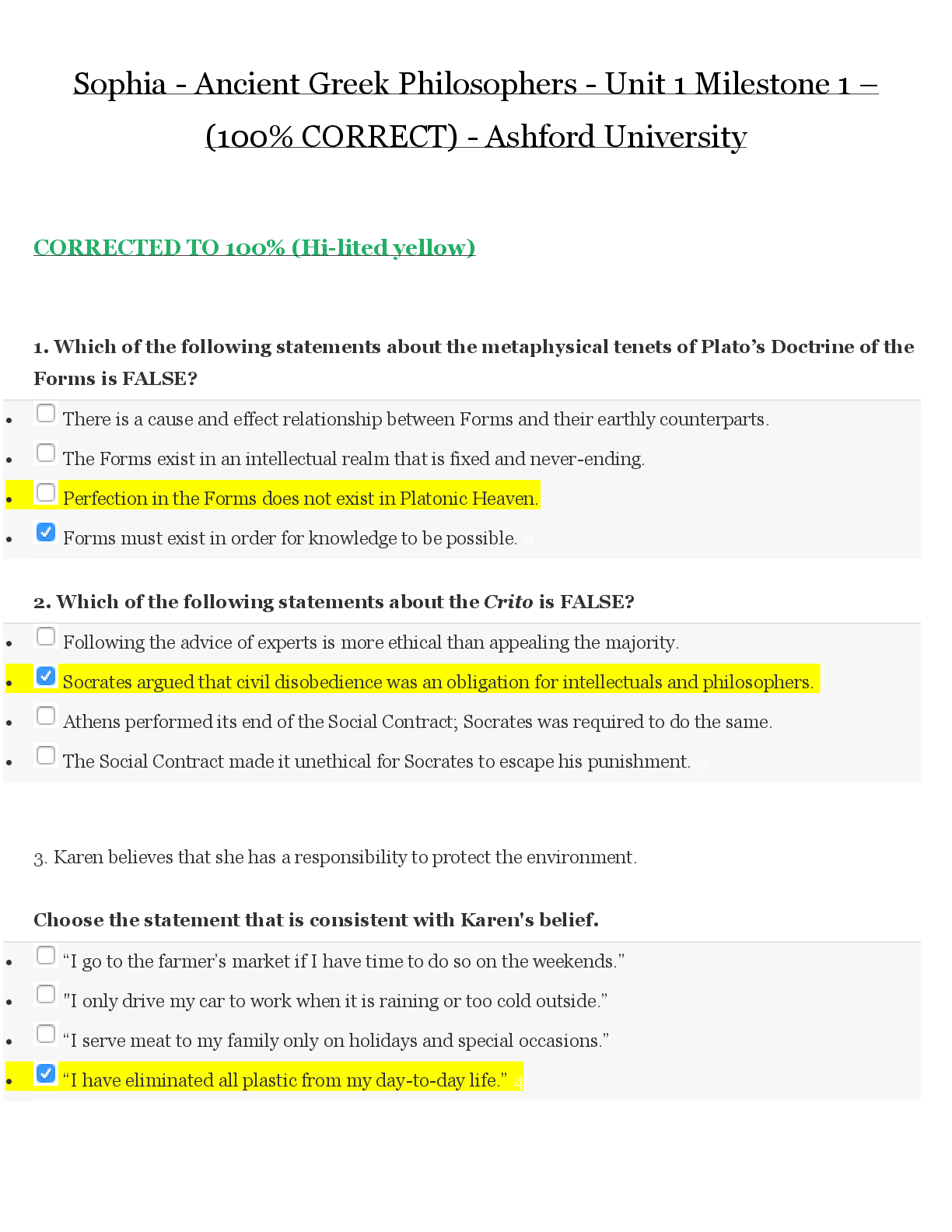 Recommended document preview for Sophia - Ancient Greek Philosophers - Unit 1 Milestone 1 – (100% CORRECT)