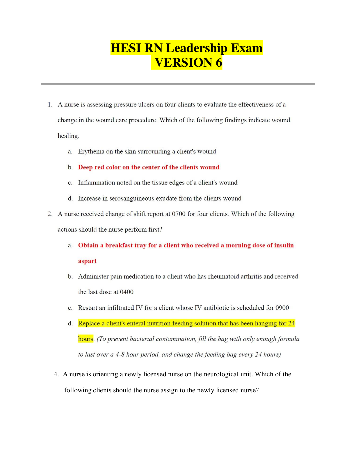 HESI RN Leadership Exam Ver. 6 Questions & Answers with Rationale